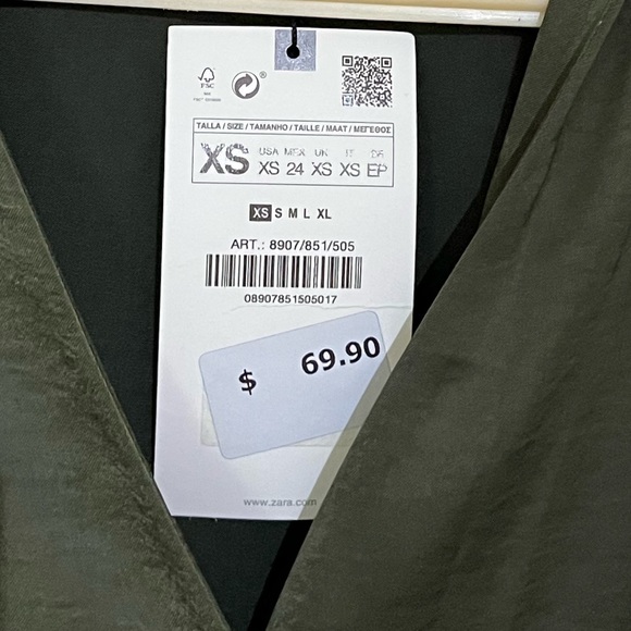 NEW Zara Belted Satin Shirt Dress XS Olive Green With Tag - Picture 6 of 6